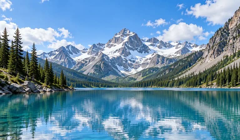 An alpine lake beneath mountain peaks