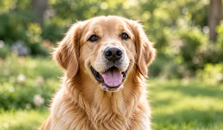 A golden retriever in a garden