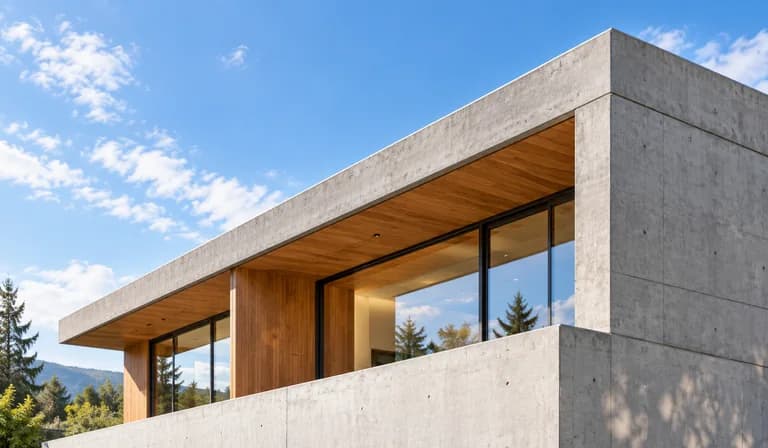 A contemporary house with warm wood and concrete